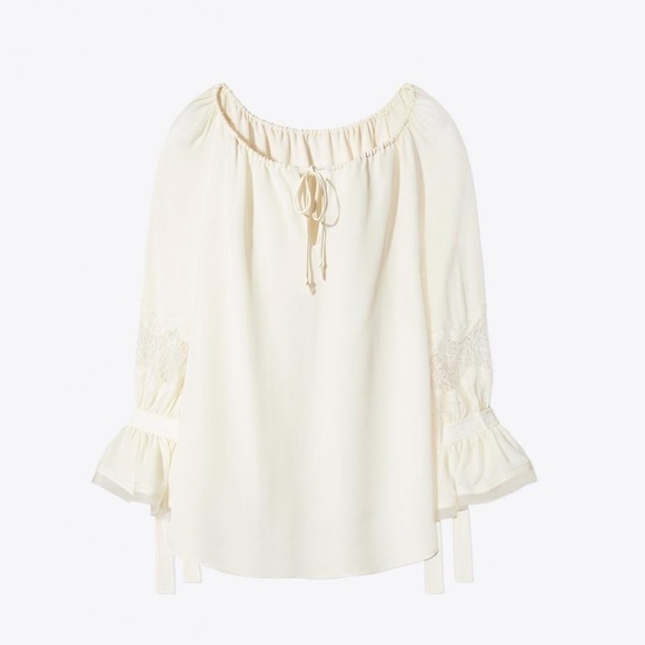 TORY BURCH WILLOW BLOUSE Ivory Top Lace 100% SILK - Picture 2 of 11